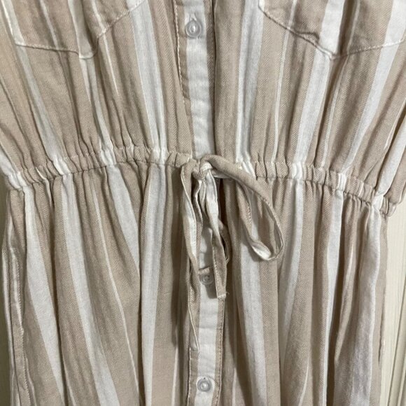 Japna Womens Cream Tan Striped Drawstring Waist Pockets Mini Shirt Dress Small - Picture 7 of 8